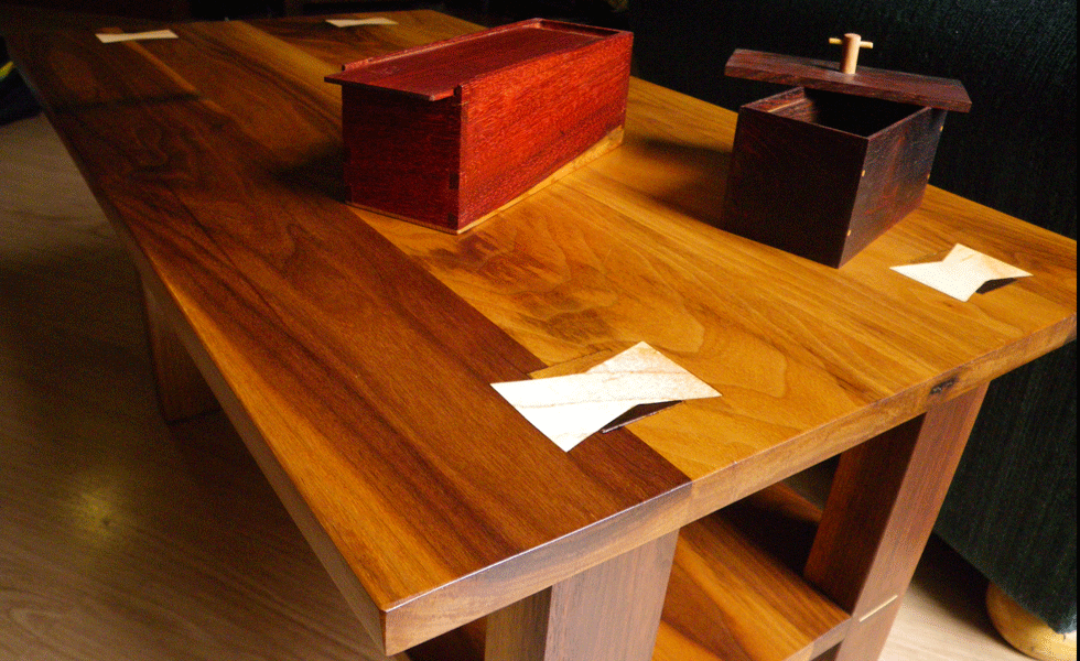walnut table and boxes slideshow
